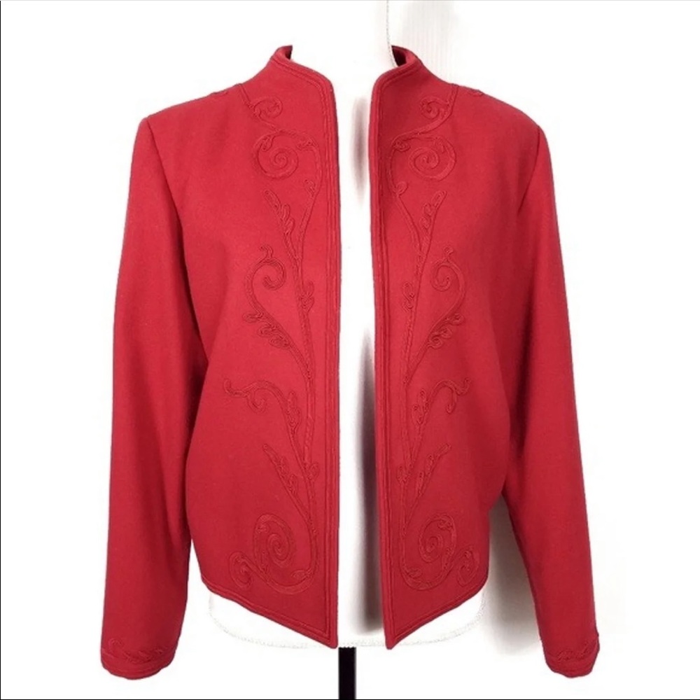 Ellen Tracy Red Wool Blend Open Jacket